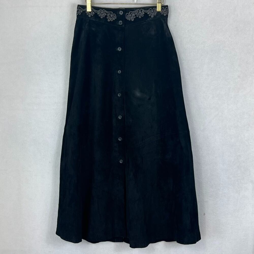 Scully Skirt Womens Size Small Black Western Button Down A-line Suede Leather